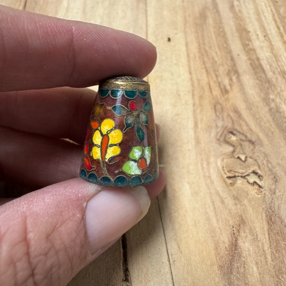 Colorful Enamel Thimble with Floral Design